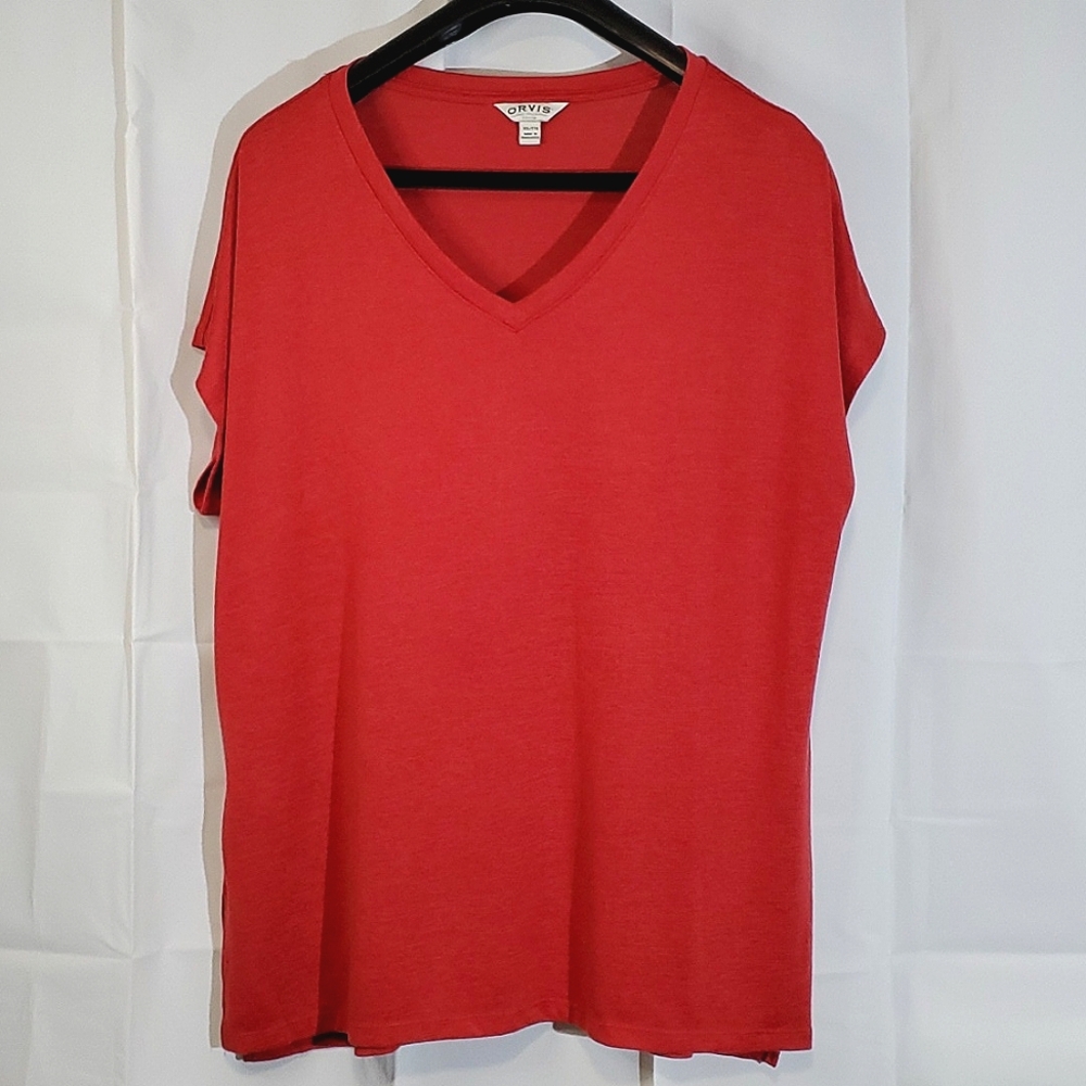 Orvis Ladies Red Knit Cap Sleeve TShirt - Size XXLarge